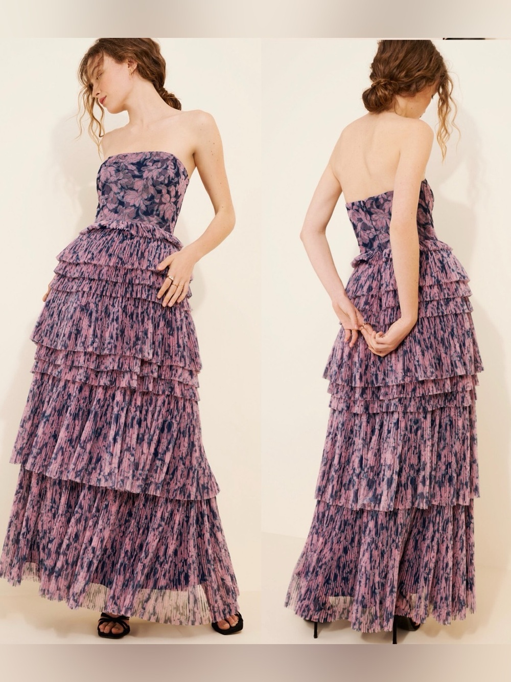 Hutch Outline Floral Tiered Tulle Strapless Maxi Gown 2